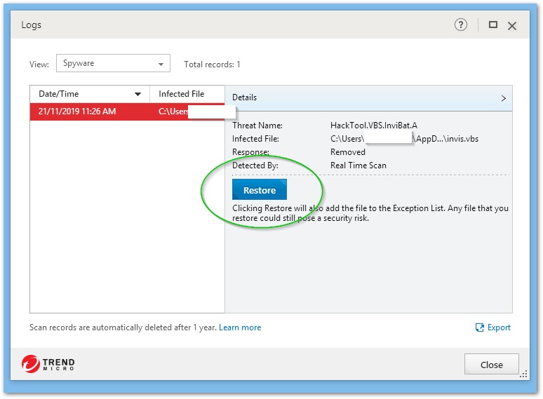 Trend Micro Restore Script