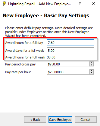 Award hours/days in new employee assistant