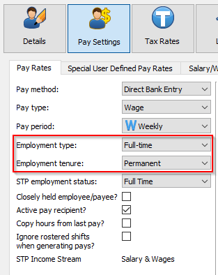 Employment type/tenure in employee Pay Settings