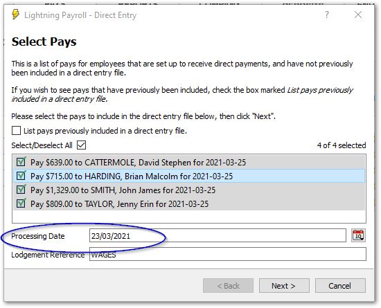 Direct Entry Processed Date