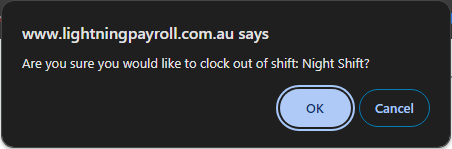 Clocking out confirmation prompt