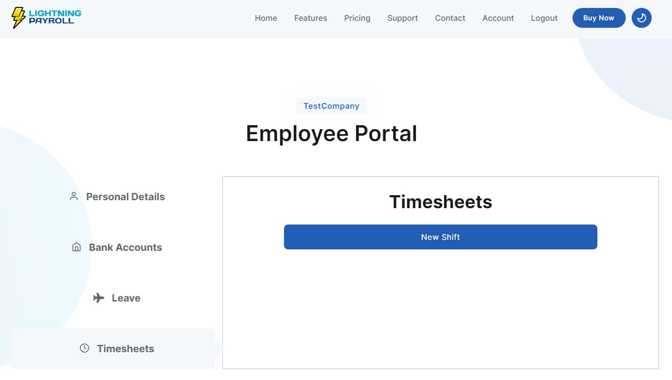 Timesheet Portal Main Screen