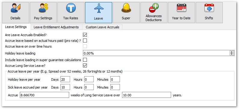 Full Time Leave Settings