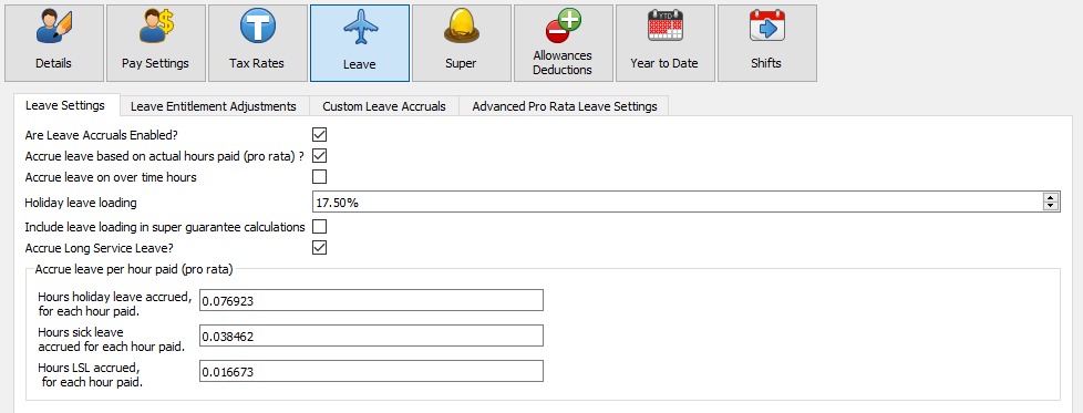 Part Time Leave Settings