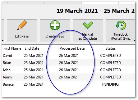 Pays Processed Date Column