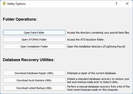 Access utilities menu